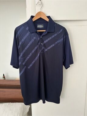 Golf Shirt Ben Hogan Navy Polo with Retro Horizontal Stripes Men’s Large